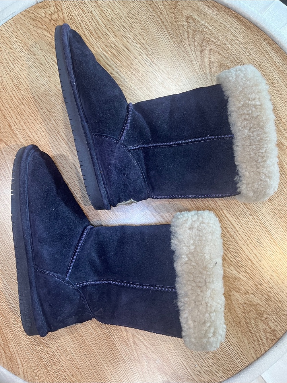 BearPaw Women's Navy Suede Shearling Cuff Winter Boots size 8